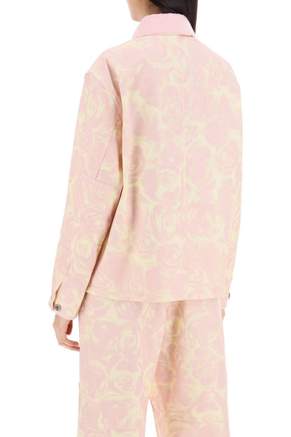 "canvas Workwear Jacket With Rose Print  - Pink