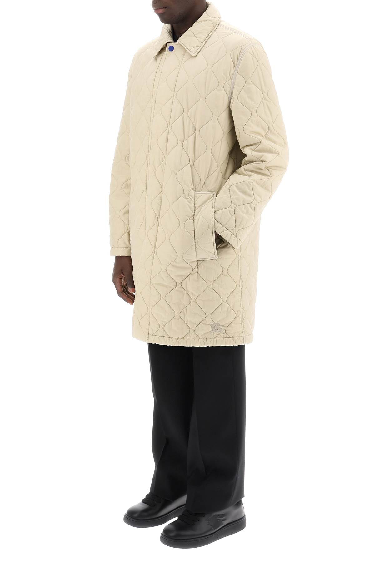 Quilted Nylon Midi Car Coat With  - Neutro