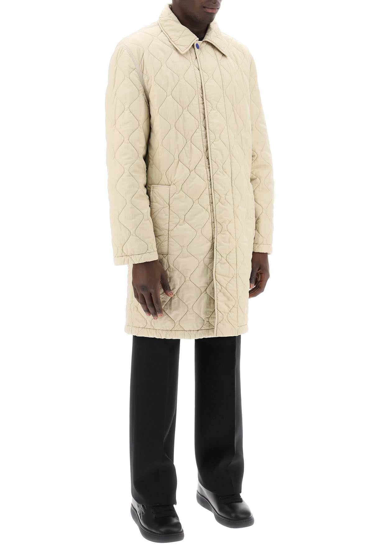 Quilted Nylon Midi Car Coat With  - Neutro