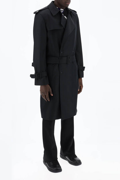 Double-breasted Silk Blend Trench Coat  - Black