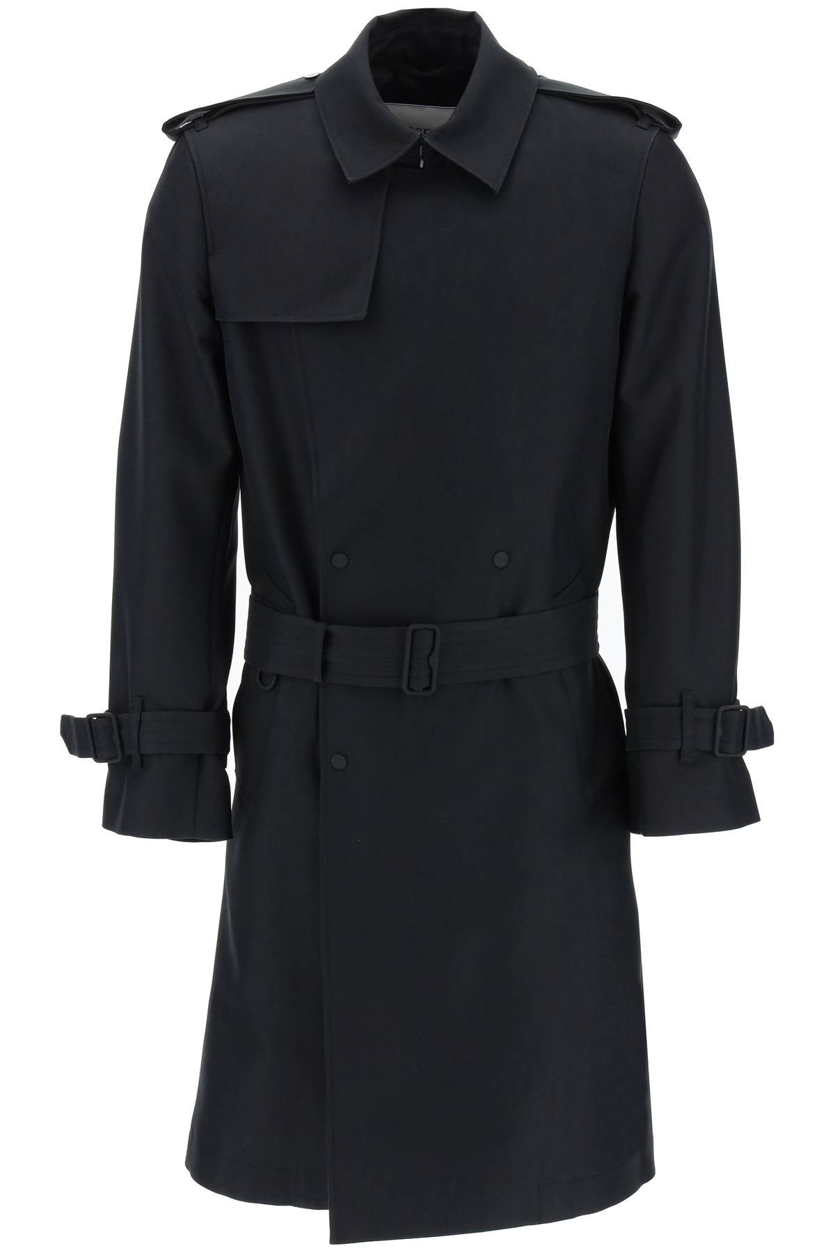 Double-breasted Silk Blend Trench Coat  - Black