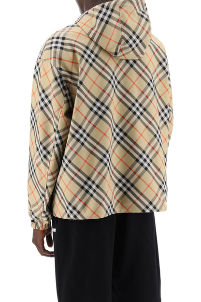 Reversible Check Hooded Jacket With  - Beige