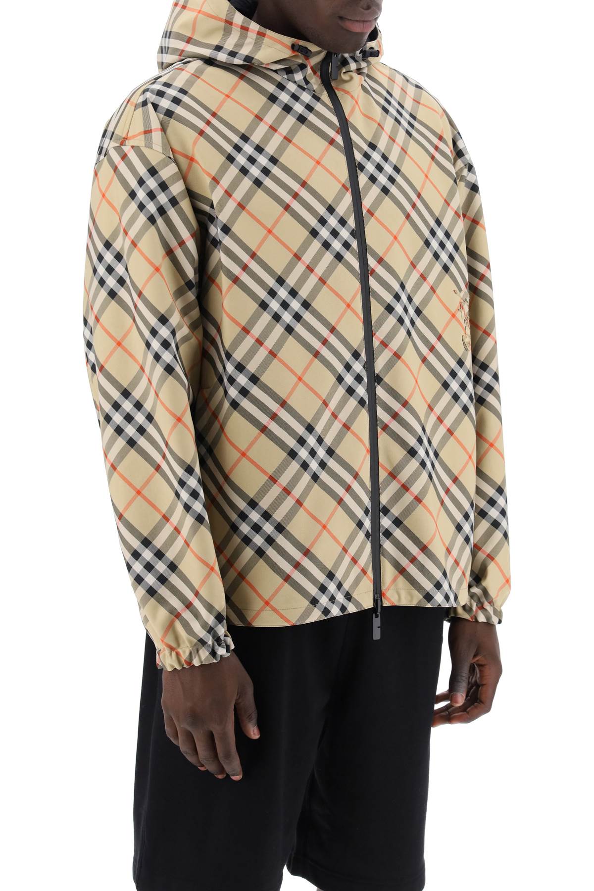 Reversible Check Hooded Jacket With  - Beige