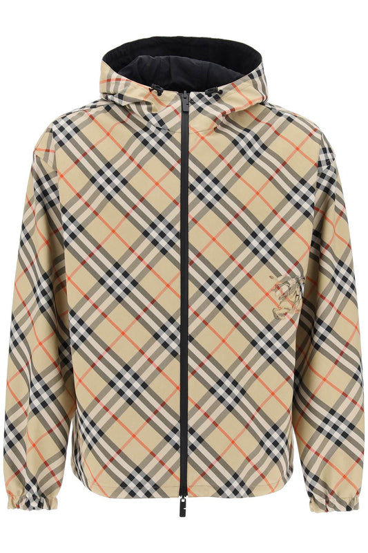 Reversible Check Hooded Jacket With  - Beige