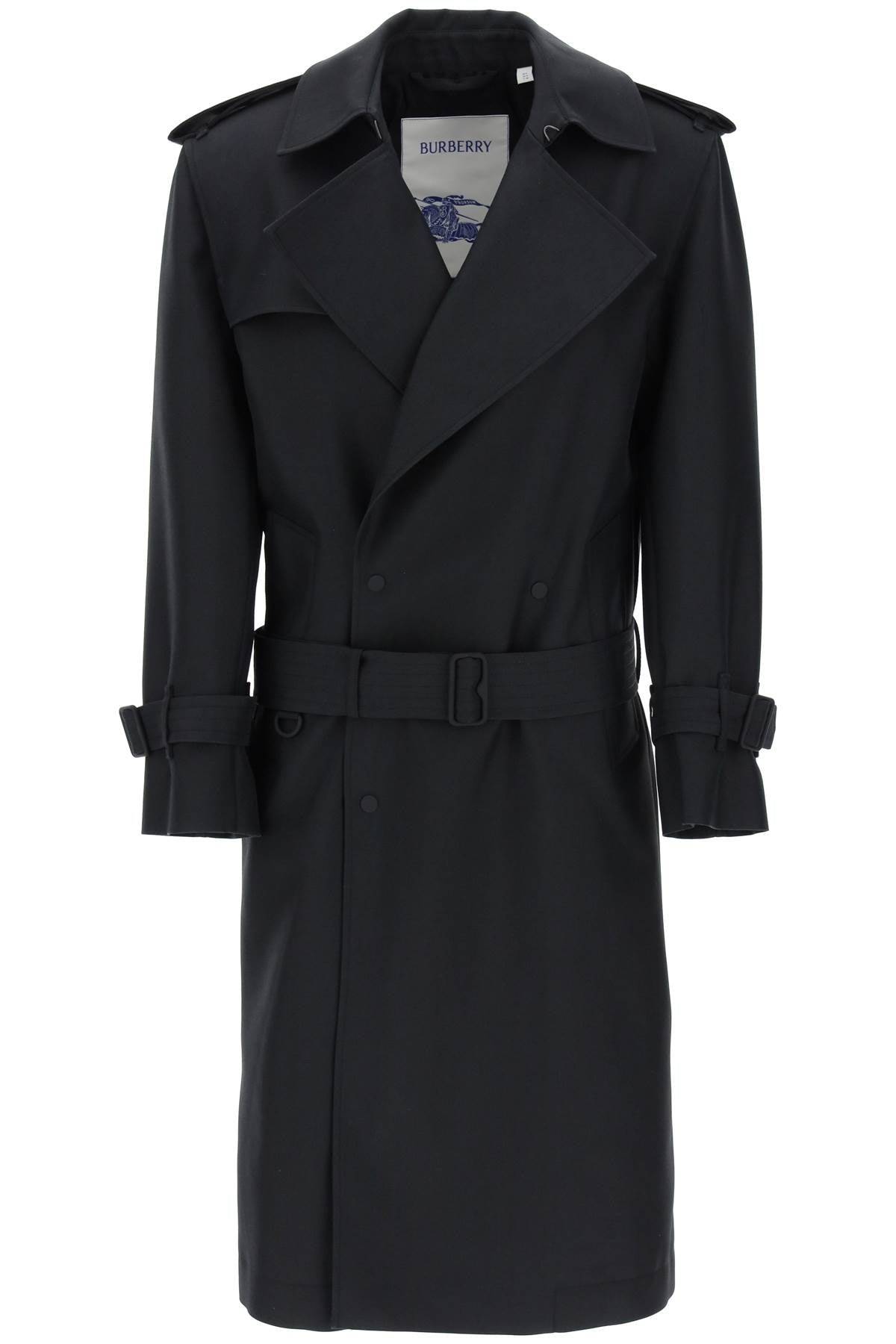 Double-breasted Silk Twill Trench Coat  - Black