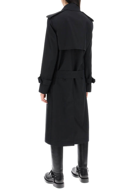 Double-breasted Silk Twill Trench Coat  - Black