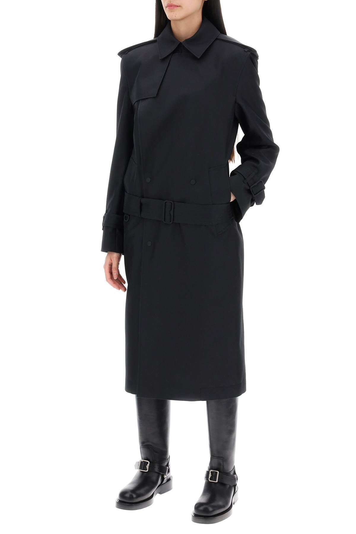 Double-breasted Silk Twill Trench Coat  - Black