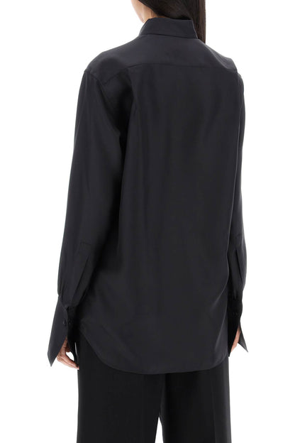 Long-sleeved Silk Shirt  - Black