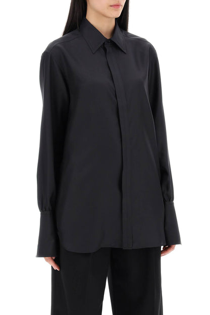 Long-sleeved Silk Shirt  - Black