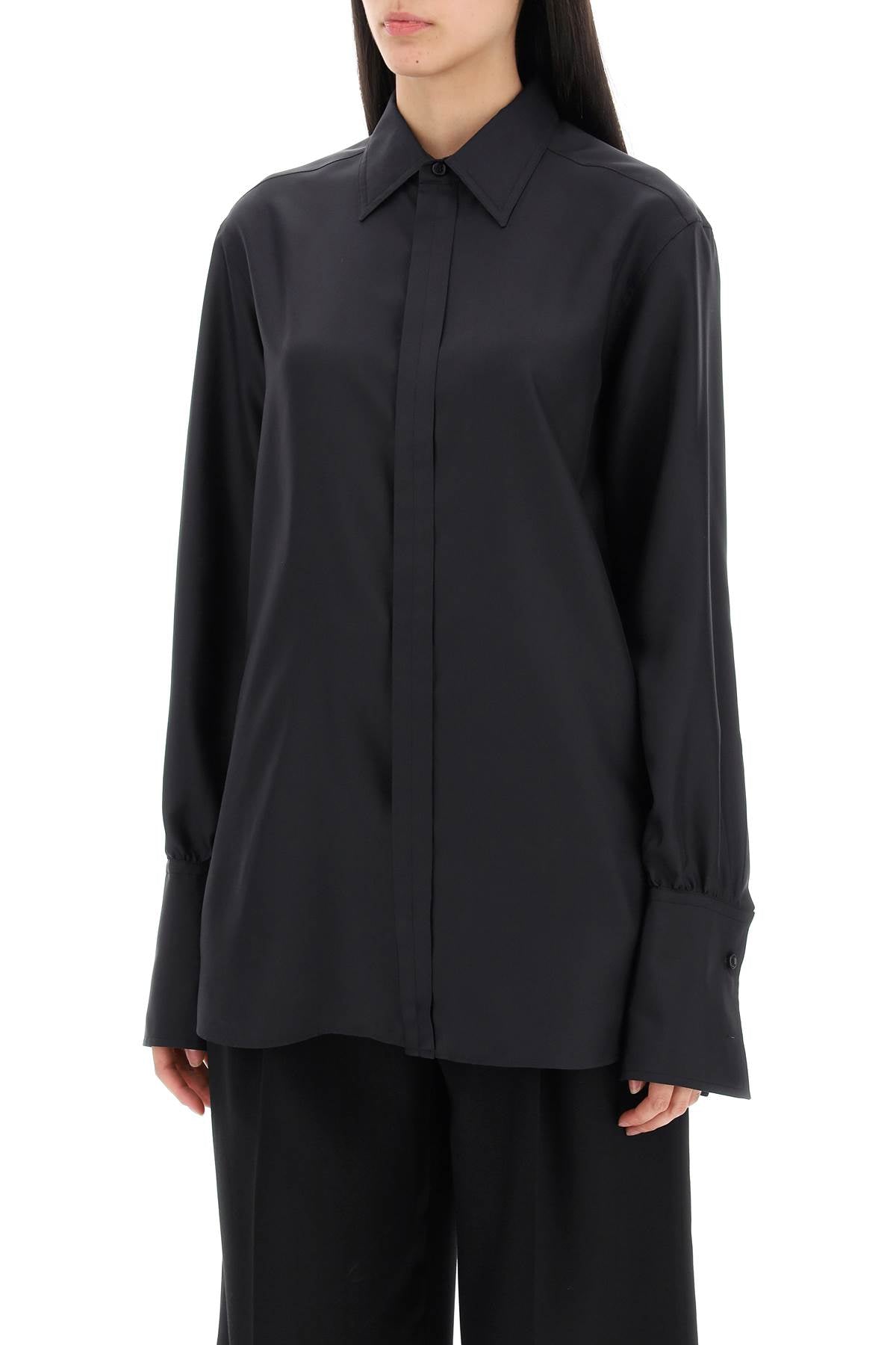 Long-sleeved Silk Shirt  - Black