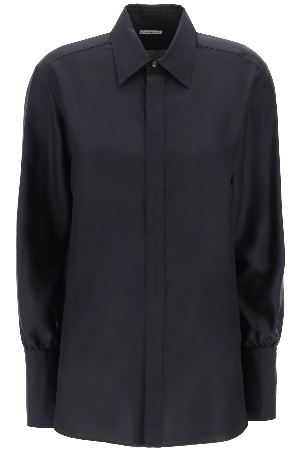 Long-sleeved Silk Shirt  - Black