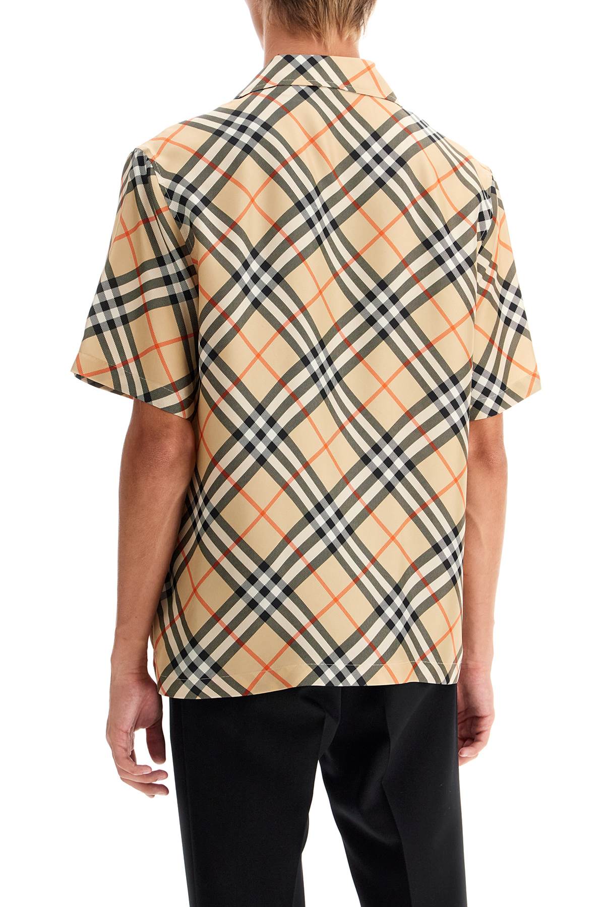 Check Silk Short Sleeve Shirt  - Beige