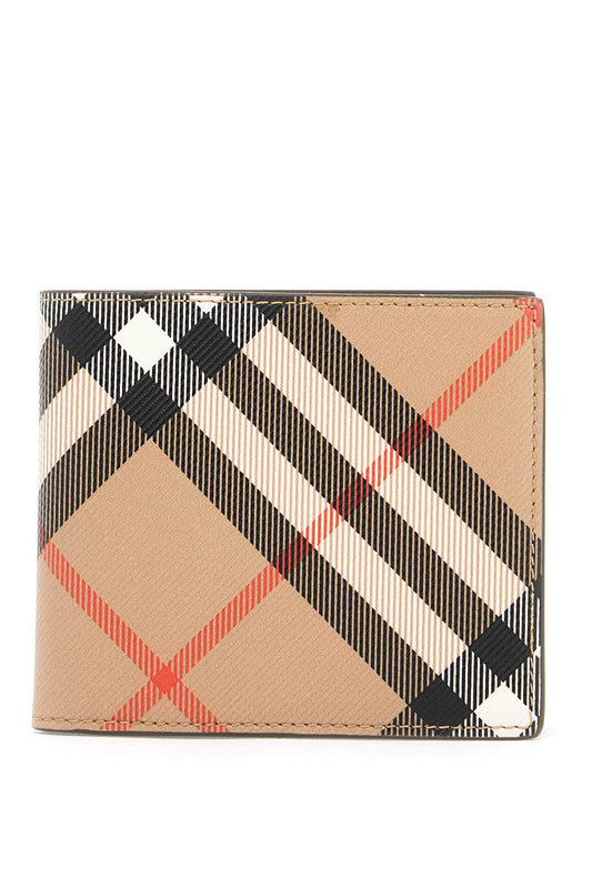 Book Wallet In Coated Canvas Bi-fold Design  - Beige