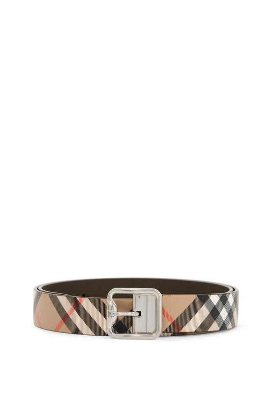 Reversible B Buckle Check Belt  - Beige