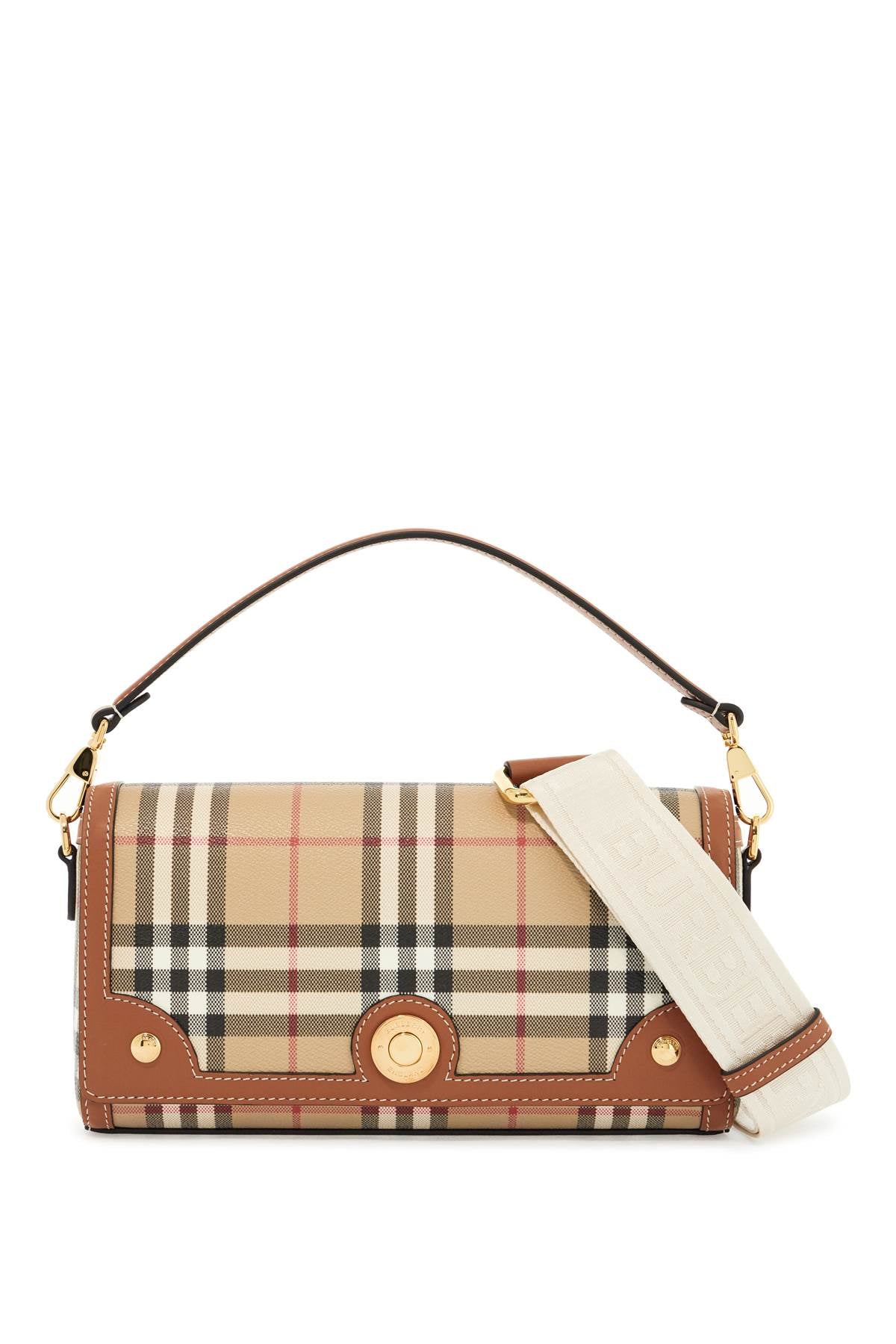 'shoulder Bag With Check Pattern Notes  - Beige