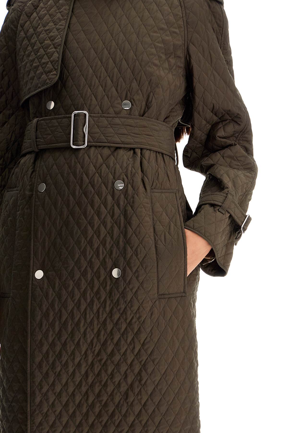 Long Quilted Trench Coat  - Khaki