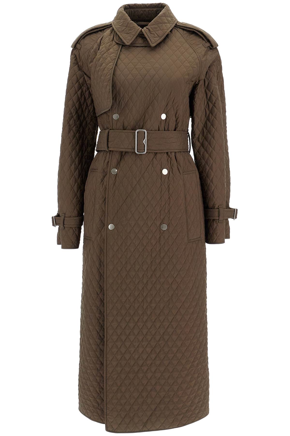 Long Quilted Trench Coat  - Khaki