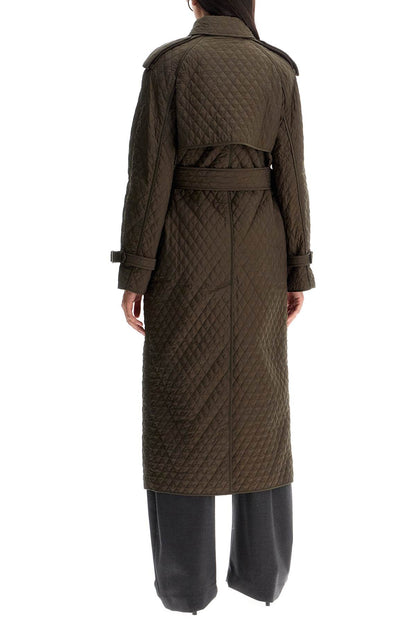 Long Quilted Trench Coat  - Khaki