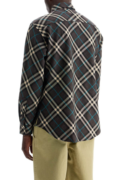 Wool Blend Shirt With Check Pattern  - Grigio