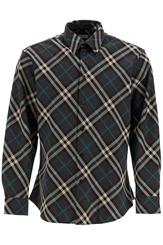 Wool Blend Shirt With Check Pattern  - Grigio