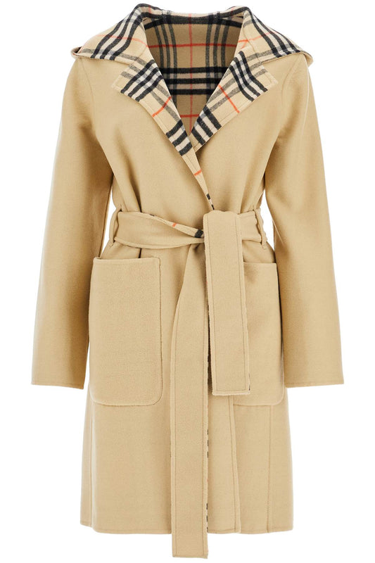 Reversible Wool Coat With Lap  - Beige