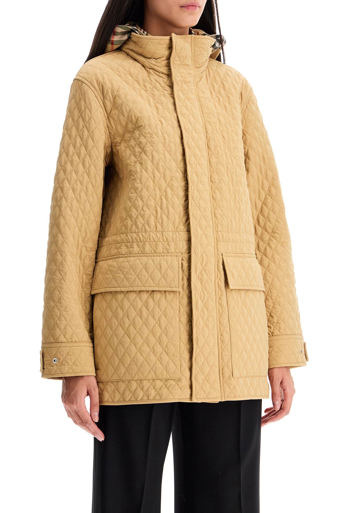 Quilted Jacket With Removable Hood  - Beige