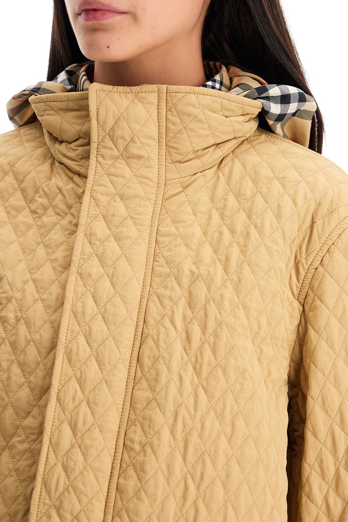 Quilted Jacket With Removable Hood  - Beige