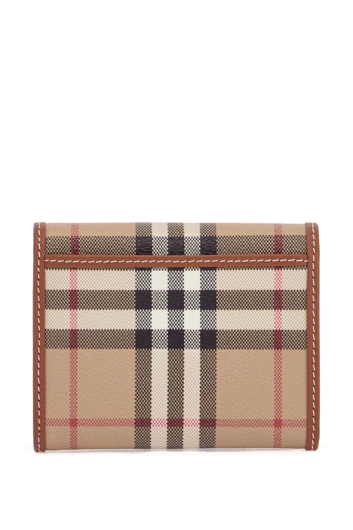 Compact Beige Tartan Wallet In Polyurethane With Gold Buttons  - Beige