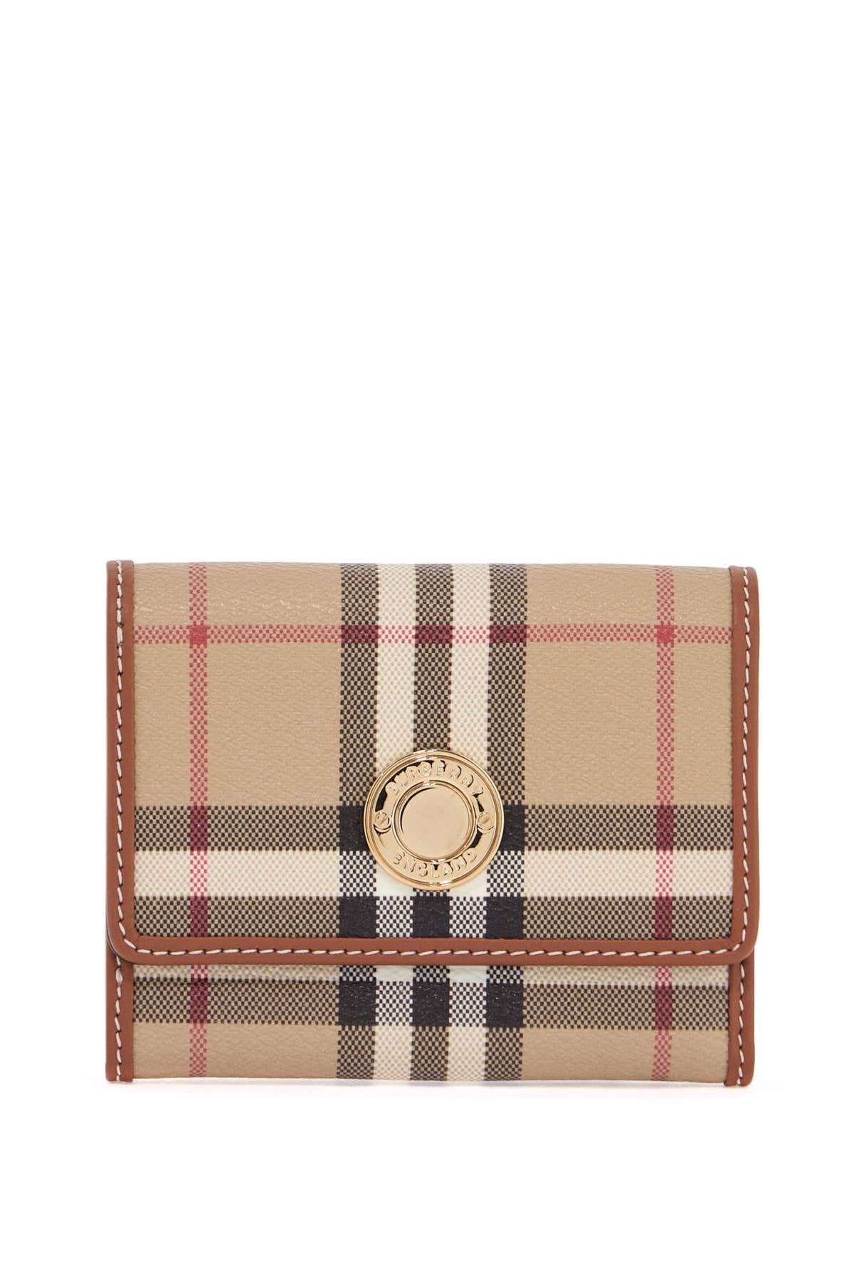 Compact Beige Tartan Wallet In Polyurethane With Gold Buttons  - Beige