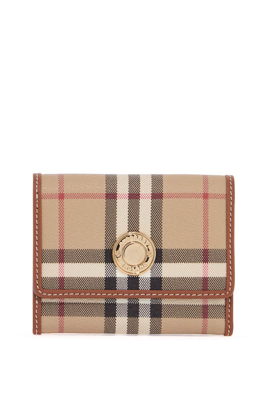 Compact Beige Tartan Wallet In Polyurethane With Gold Buttons  - Beige