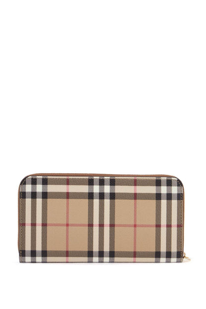 Compact Wallet With Zip In Beige Polyurethane Tartan Pattern  - Beige