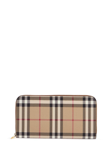 Compact Wallet With Zip In Beige Polyurethane Tartan Pattern  - Beige