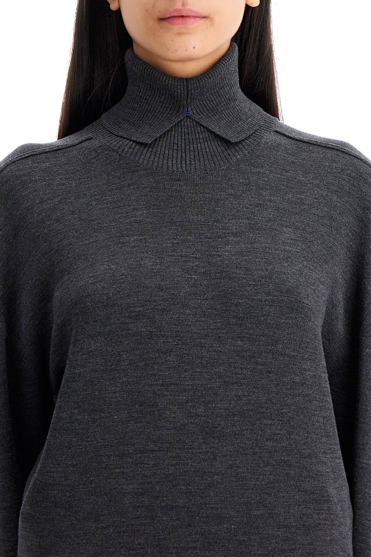 High-neck Wool Pullover Sweater  - Grey