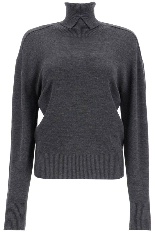 High-neck Wool Pullover Sweater  - Grey