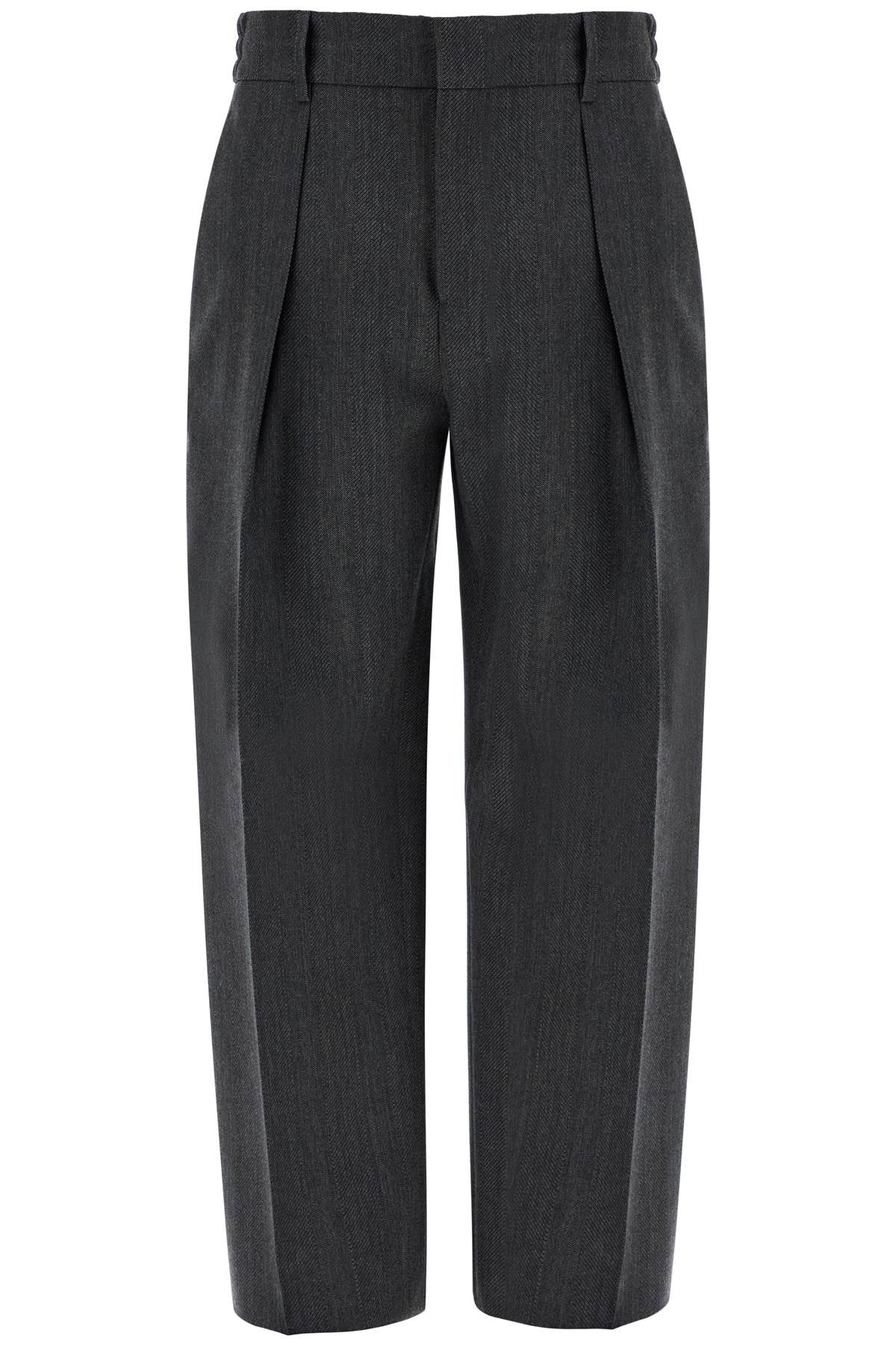 Wide Woolen Checked Trousers  - Grey