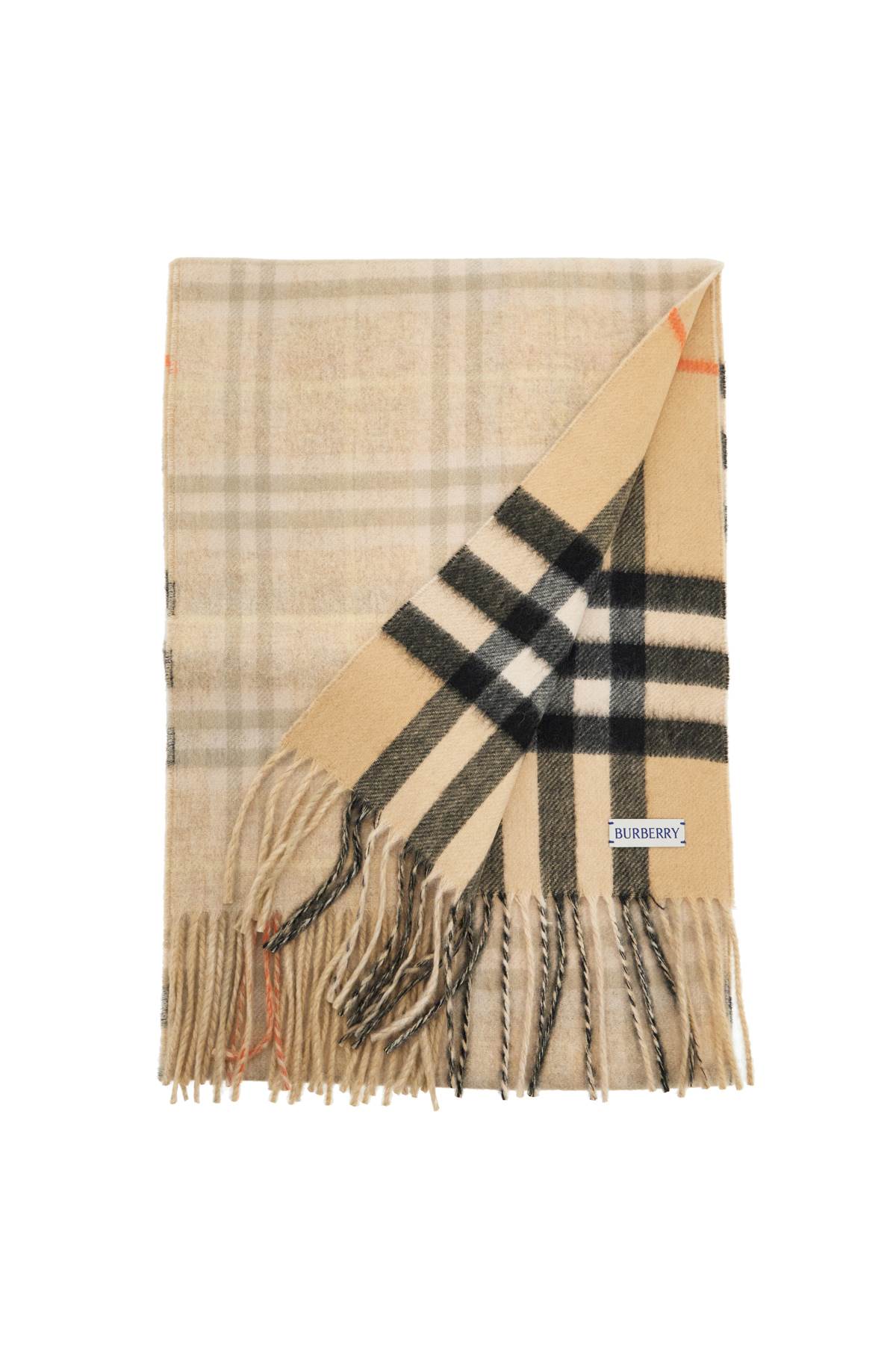 Check Reversible Cashmere Scarf  - Beige