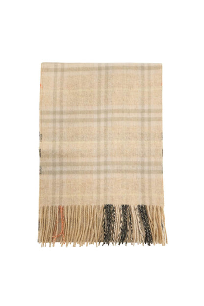 Check Reversible Cashmere Scarf  - Beige