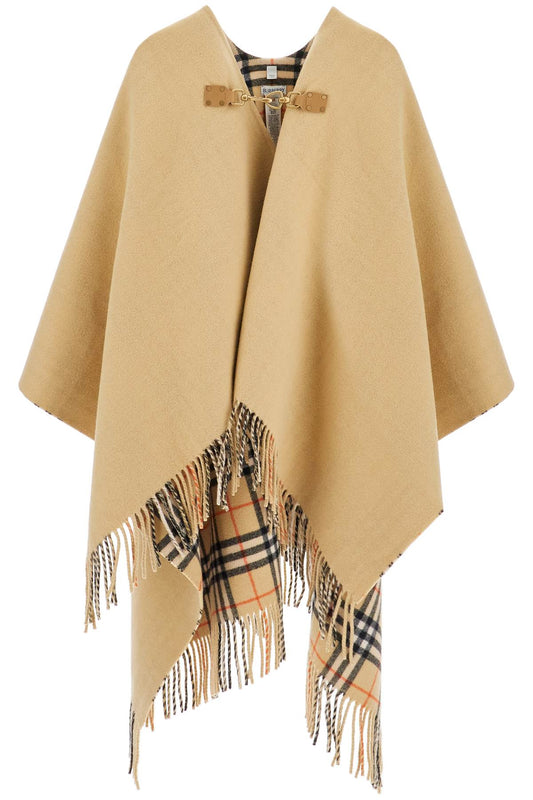 Wool Cape With Fringes.  - Beige