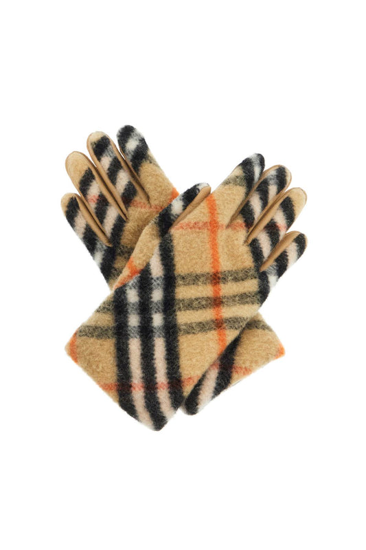 Wool And Leather Check Gloves  - Beige