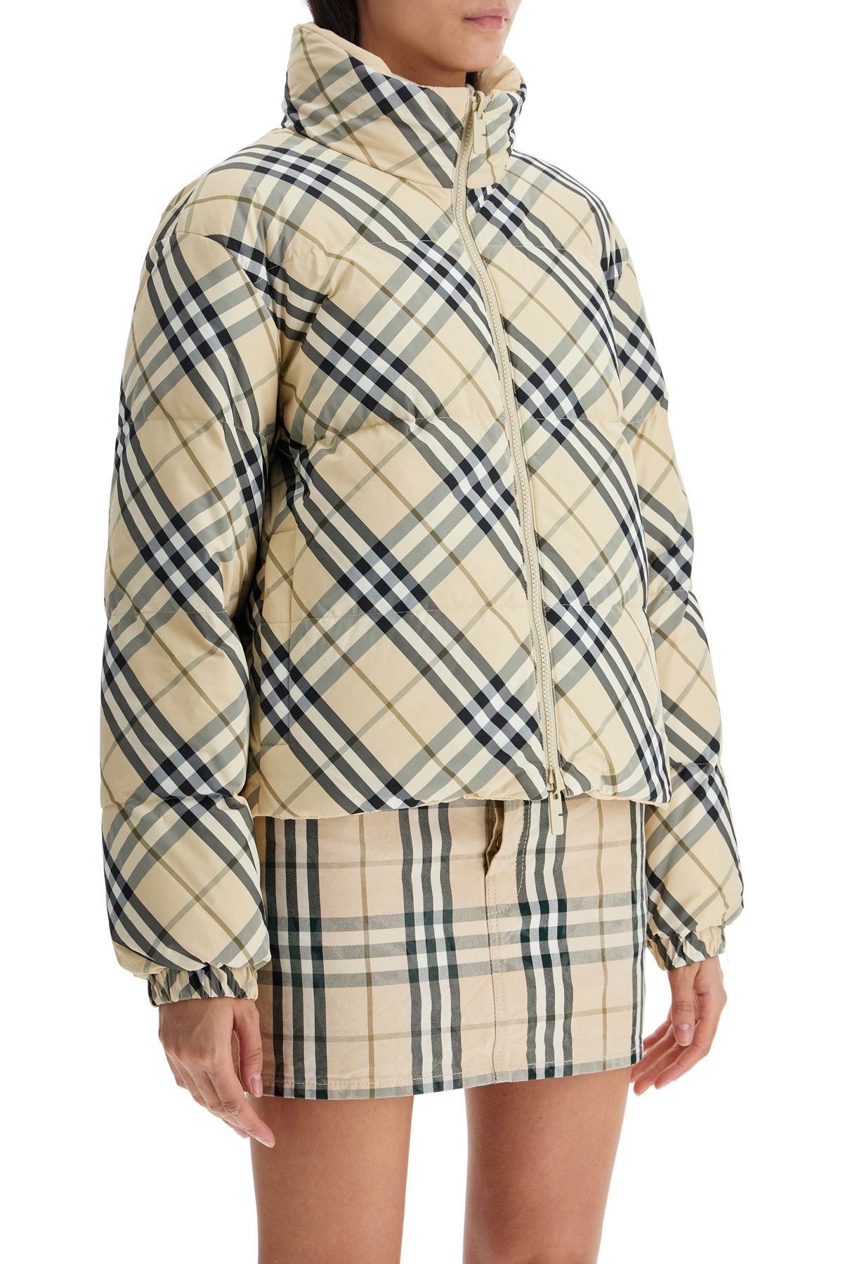 Short Reversible Down Jacket  - Beige