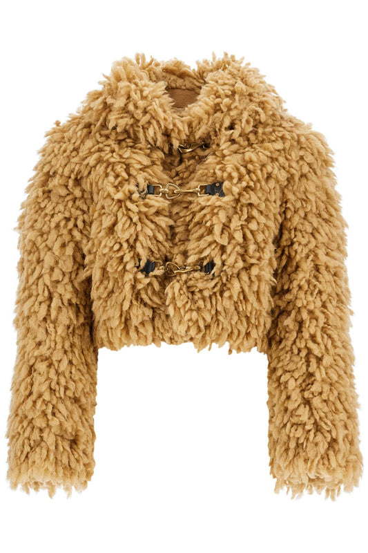 Cropped Faux Fur Effect Jacket  - Beige