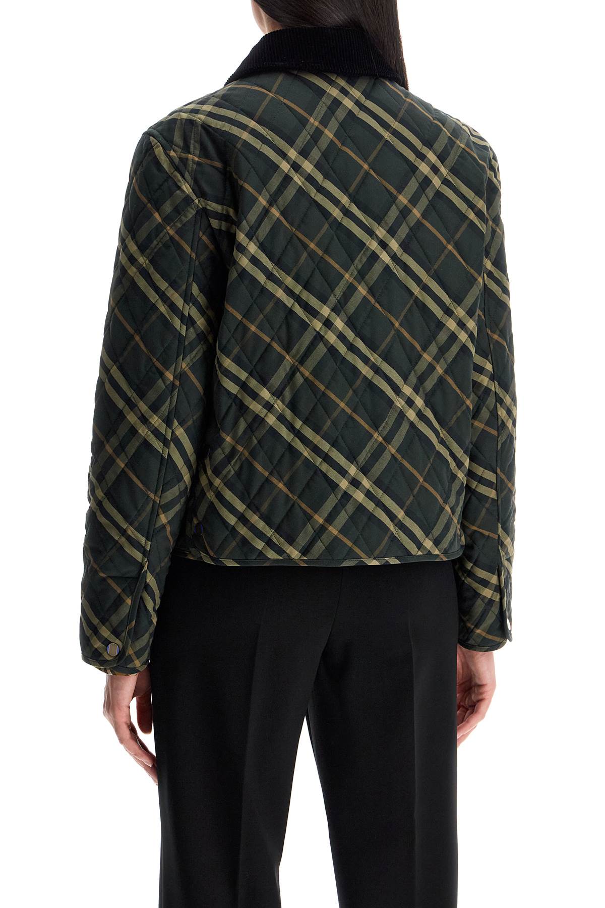 Country Check Quilted Cropped Jacket  - Green