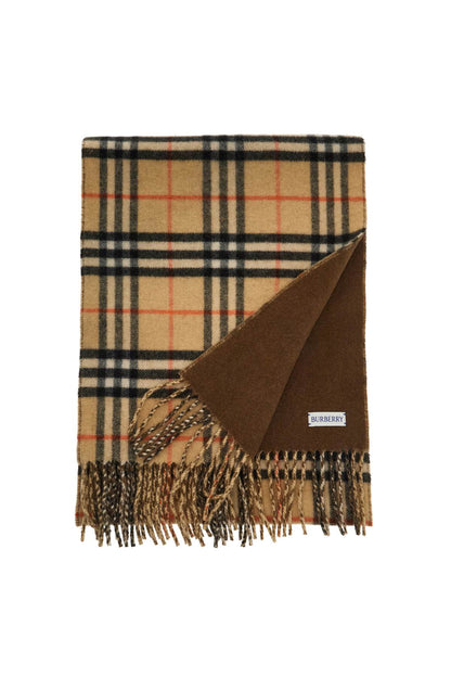 Reversible Cashmere Check Scarf  - Beige