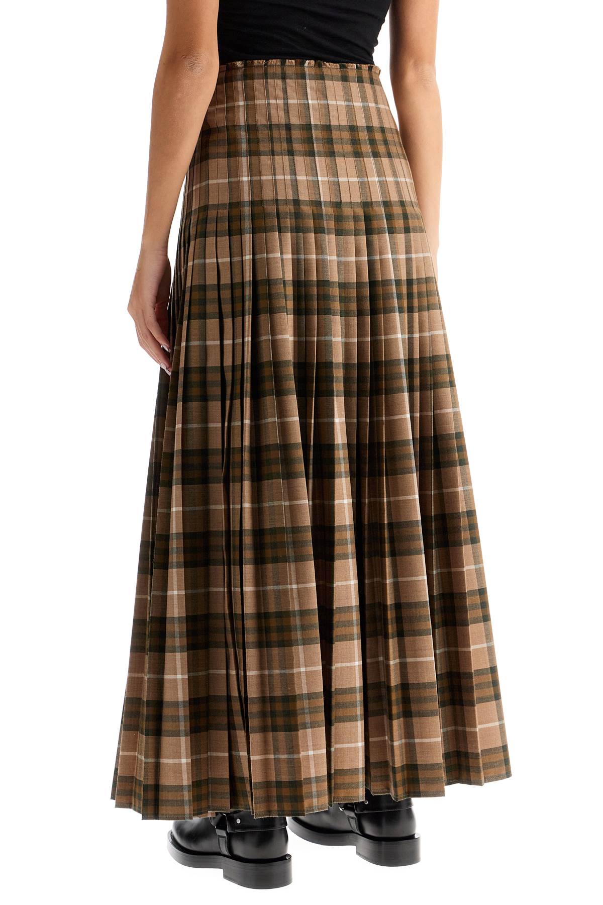 Ered Wool Blend Maxi Kilt Skirt  - Brown