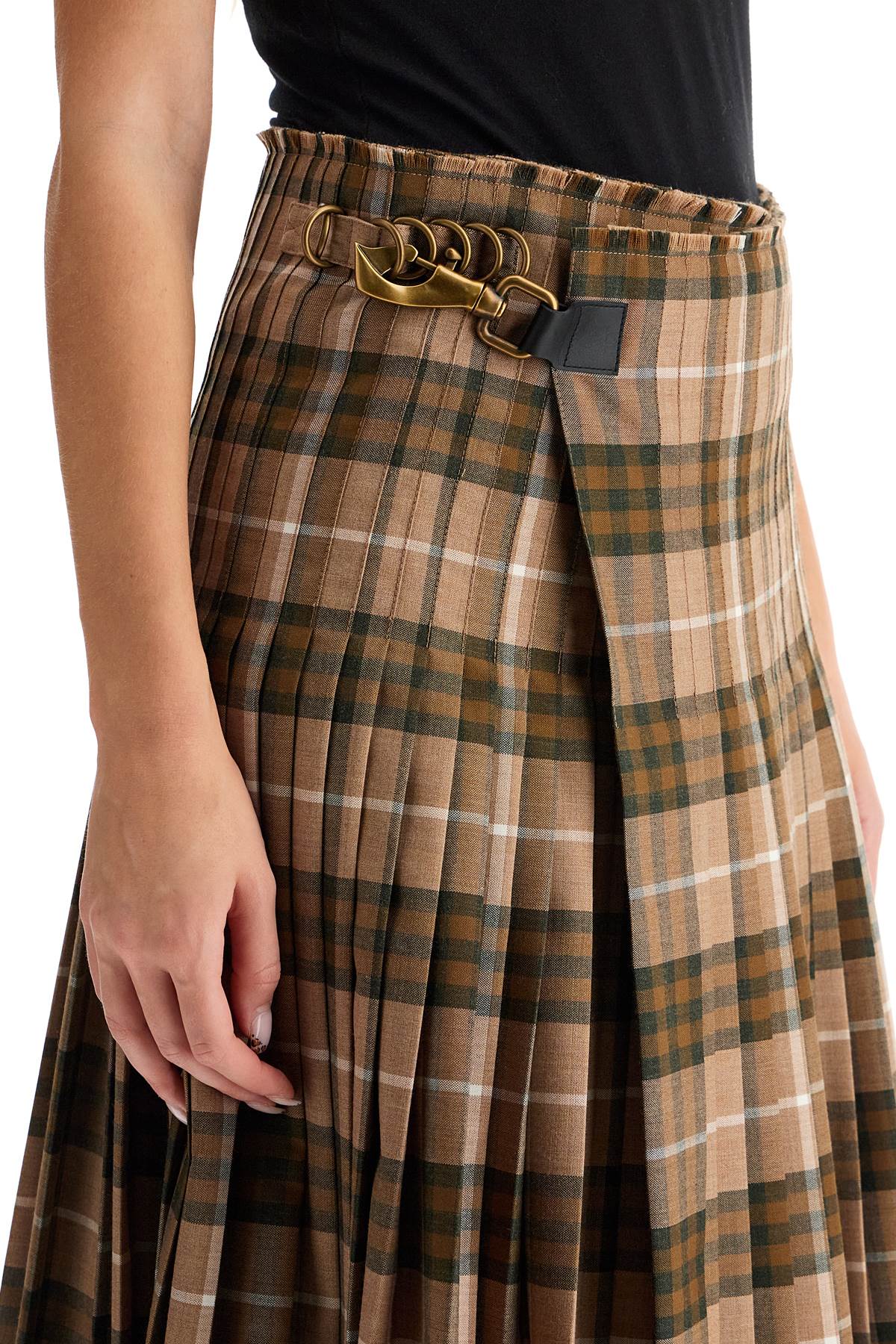 Ered Wool Blend Maxi Kilt Skirt  - Brown