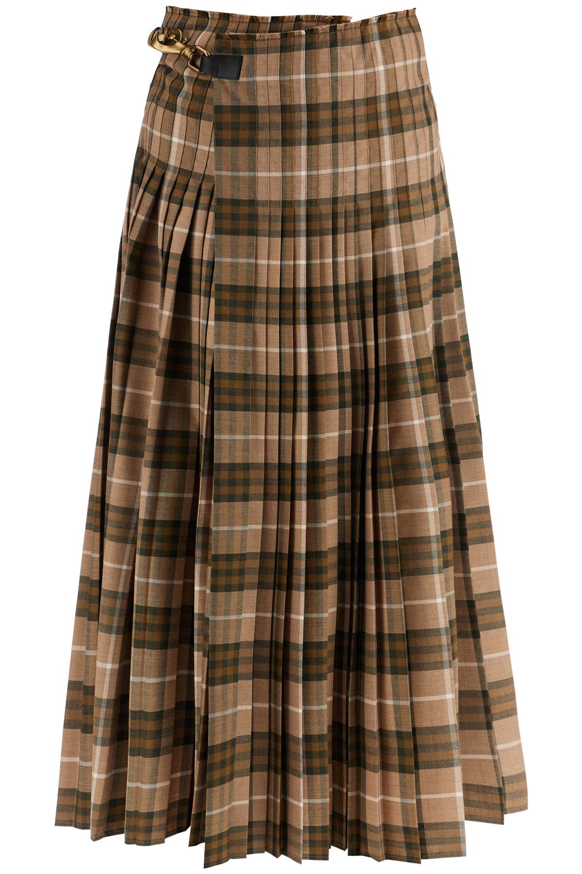 Ered Wool Blend Maxi Kilt Skirt  - Brown