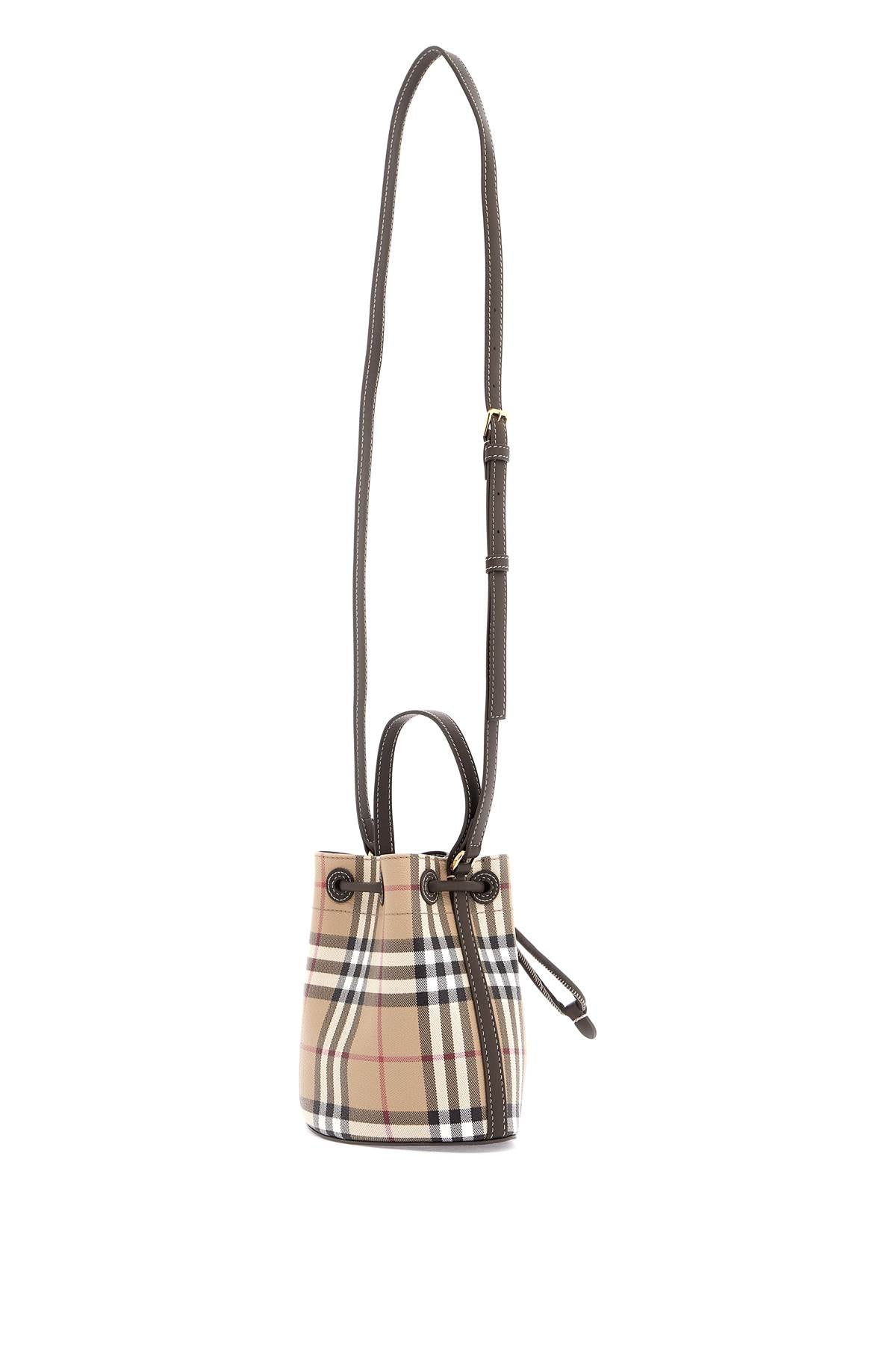 Mini Check Bucket Bag With Drawstring  - Beige