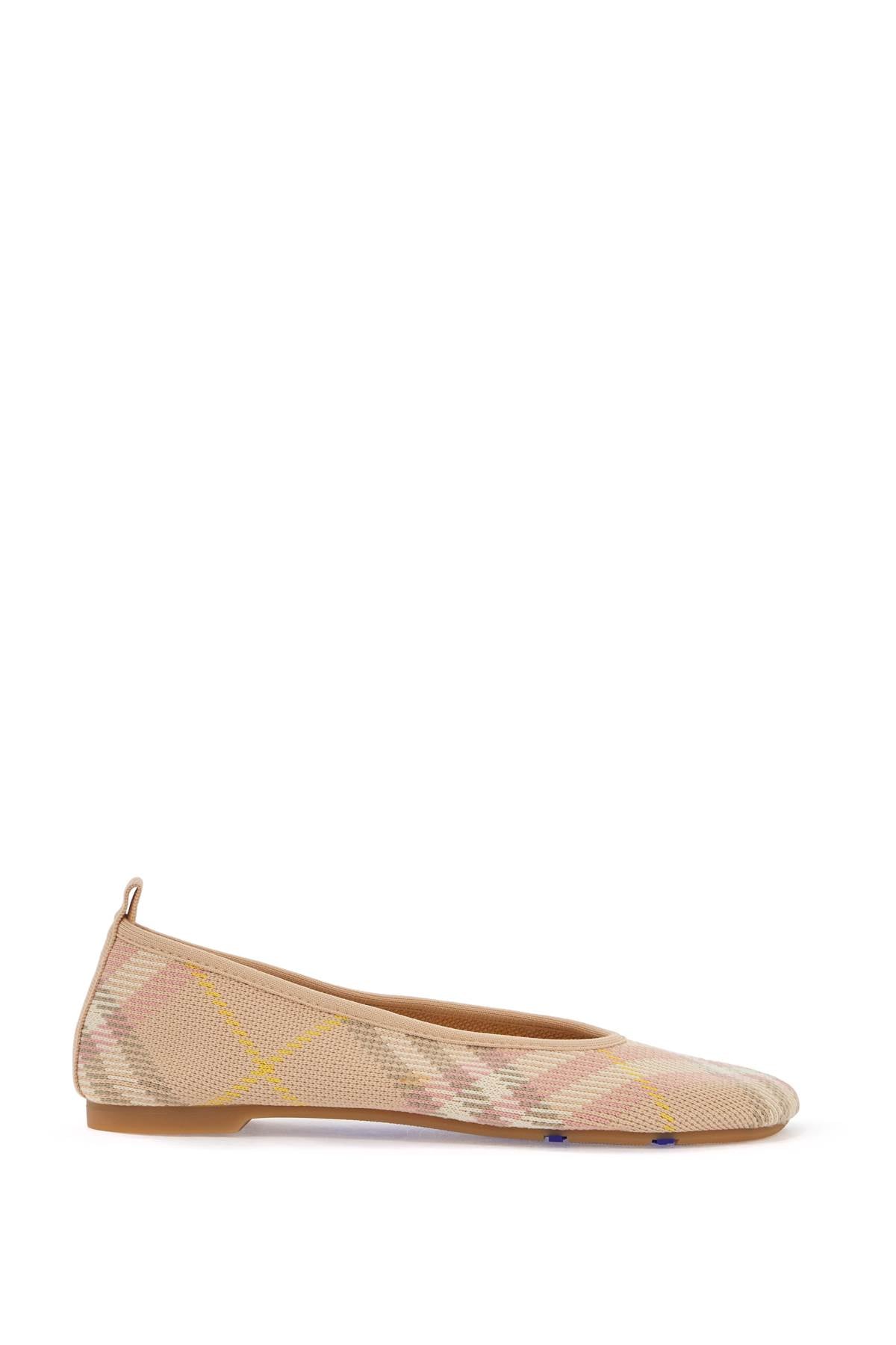 Beige Check Knit Ballerinas With Rubber Sole  - Beige