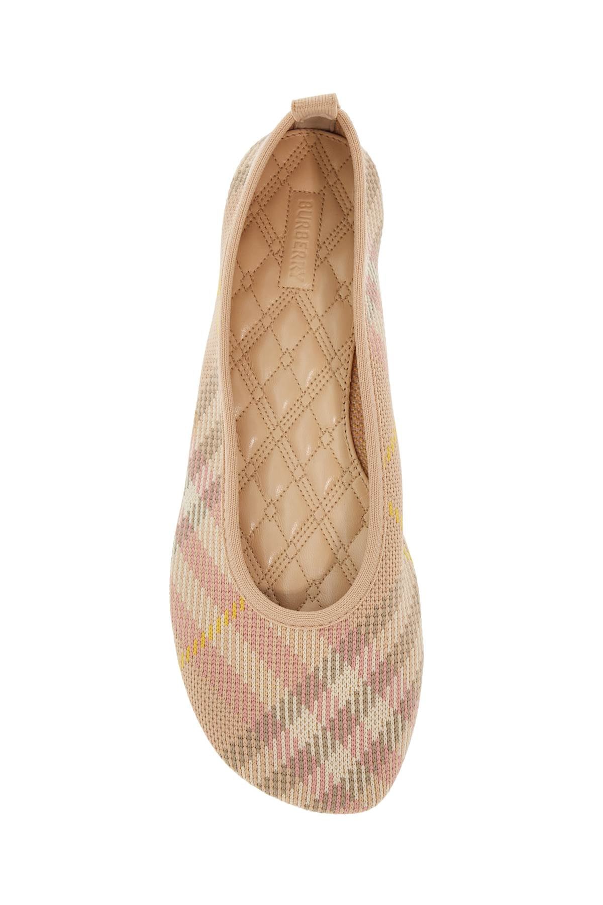 Beige Check Knit Ballerinas With Rubber Sole  - Beige