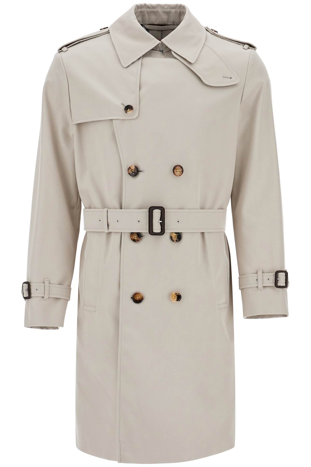 Light Beige Polyester And Cotton Trench Coat With Adjustable Belt  - Beige